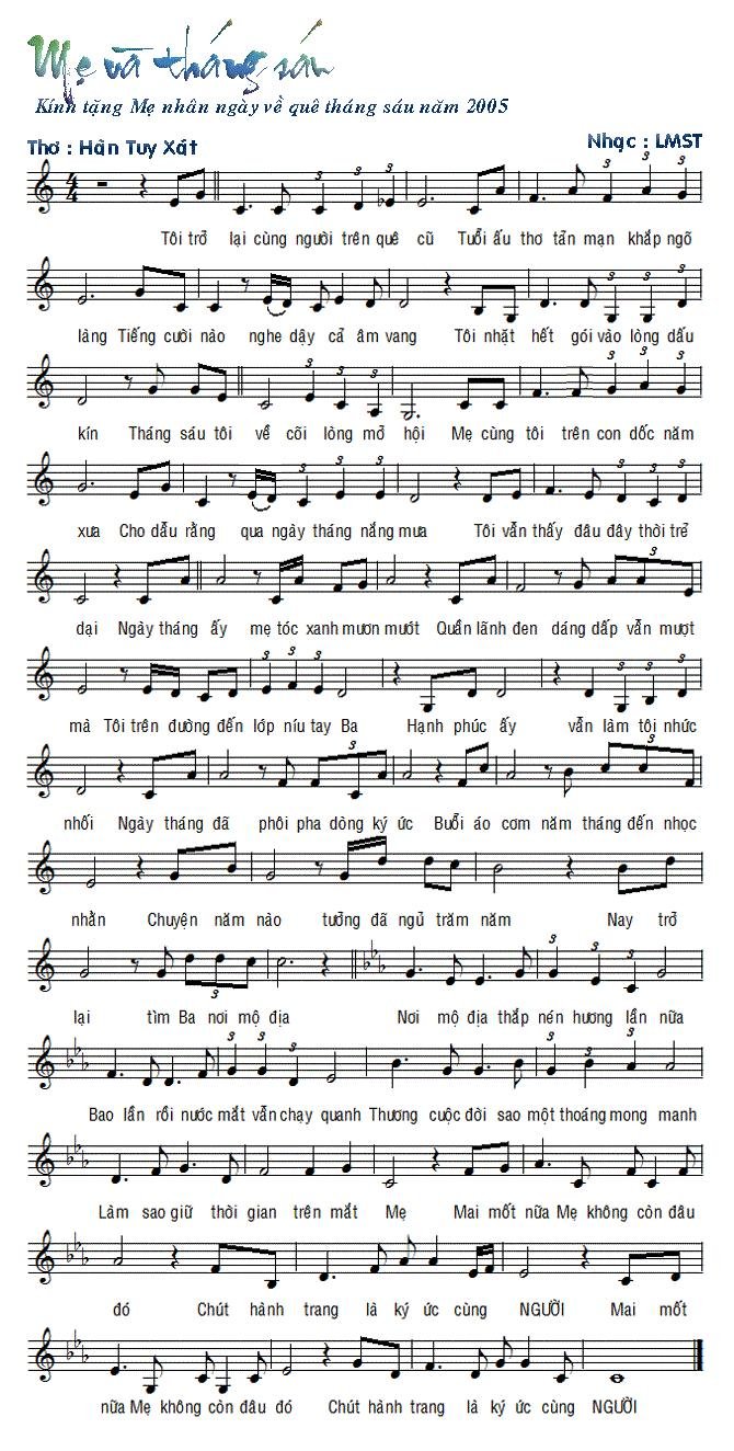 Sheet nhạc Mẹ Và Tháng Sáu